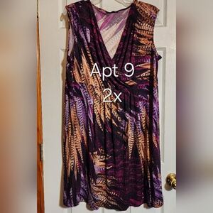 Apt. 9 Purple and Tan Abstract Sleeveless Wrap Midi Dress - 2X